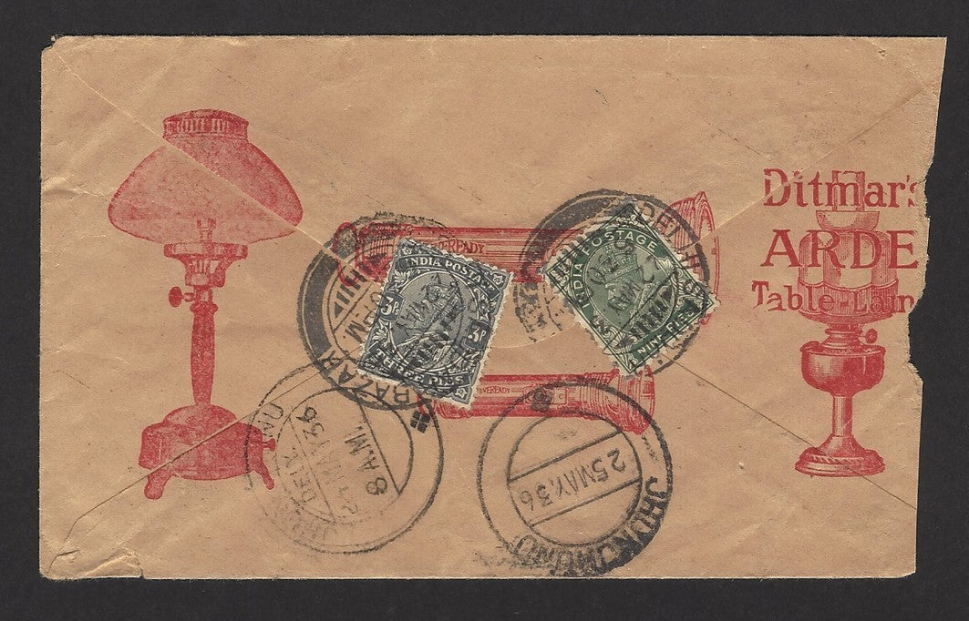 India 1936 illustrated advertisement cover LAMPS & TORCHES