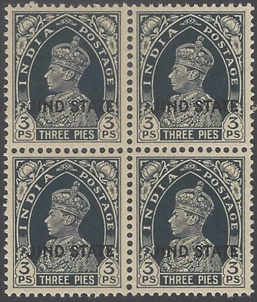 AOP India Jind State QV Official 1902 1/2a MNH block of 4. SG O22 £20