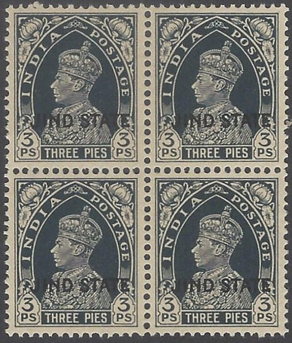 AOP India Jind State QV Official 1902 1/2a MNH block of 4. SG O22 £20