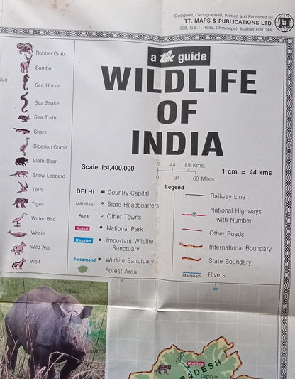 AOP India Guide To India WILDLIFE 1991 with multi colour illustrated map