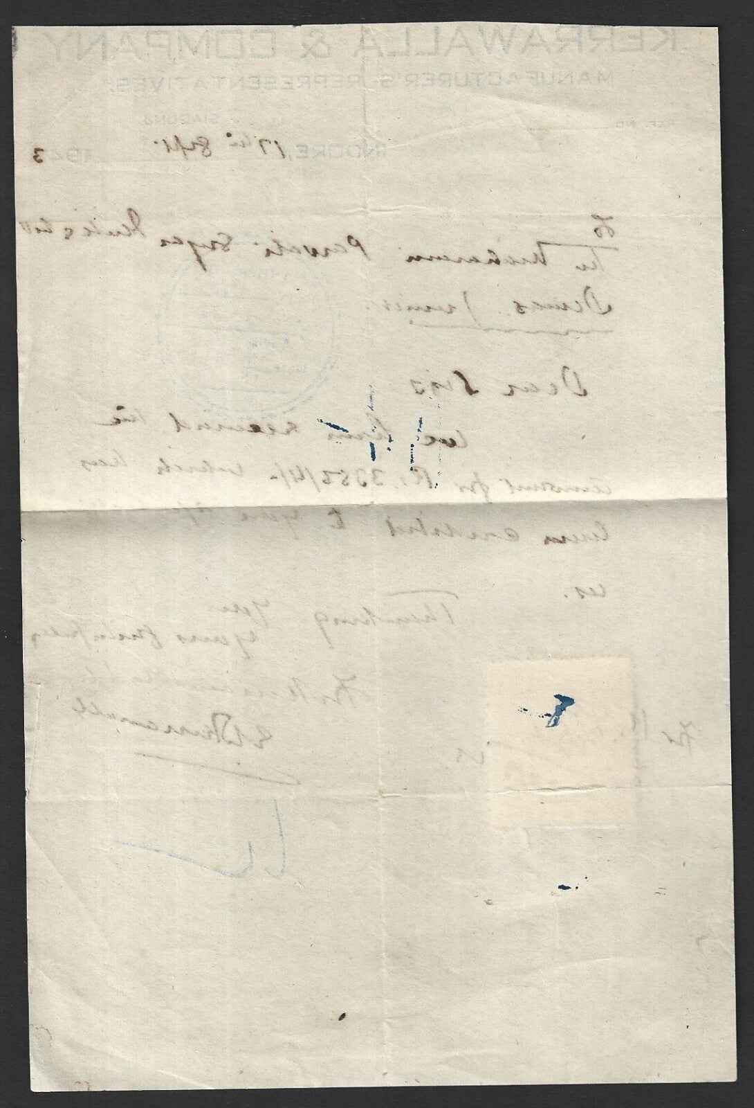 India Holkar State 1a red revenu stamp on small document