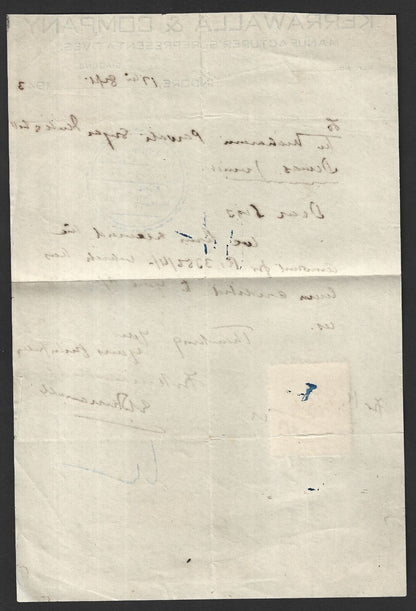 India Holkar State 1a red revenu stamp on small document
