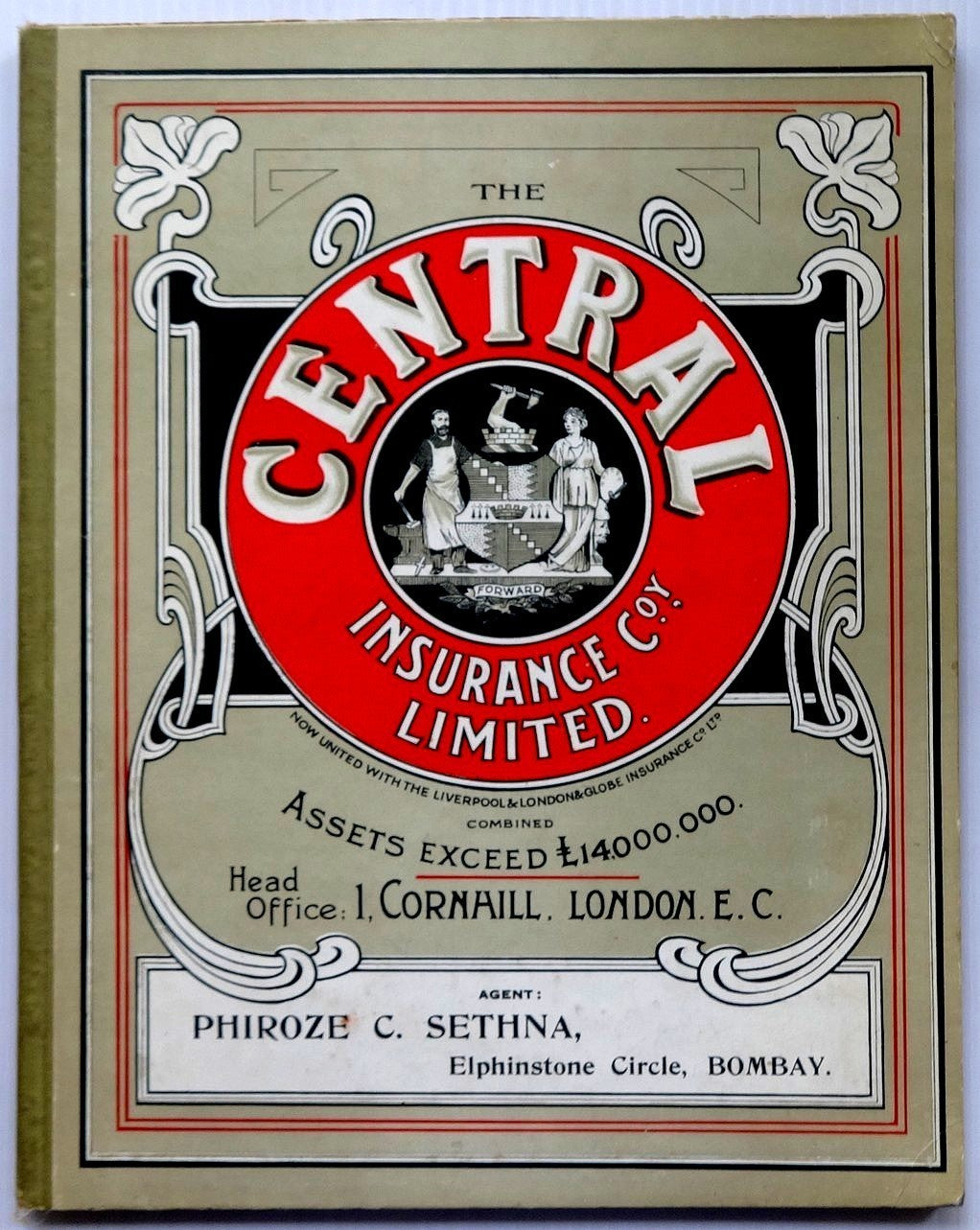 India CENTRAL INSURANCE 1916 hardcover advert Calendar & 20pgs Blotter book