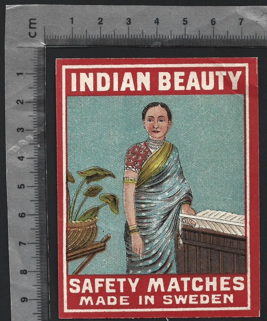 (AOP) India vintage large matchbox label INDIAN BEAUTY