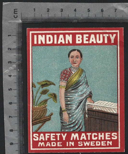 (AOP) India vintage large matchbox label INDIAN BEAUTY