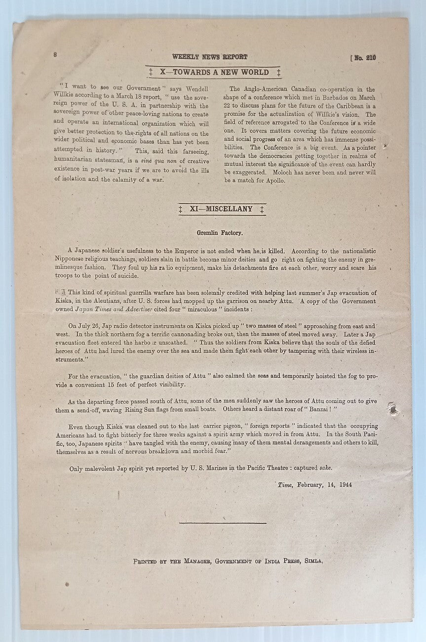 AOP India WW2 War News Weekly 1944 ADVANCING TOWARDS RABUAL 8pgs