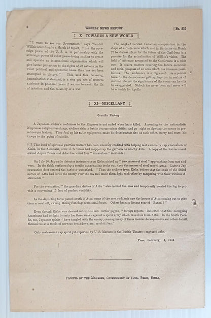 AOP India WW2 War News Weekly 1944 ADVANCING TOWARDS RABUAL 8pgs