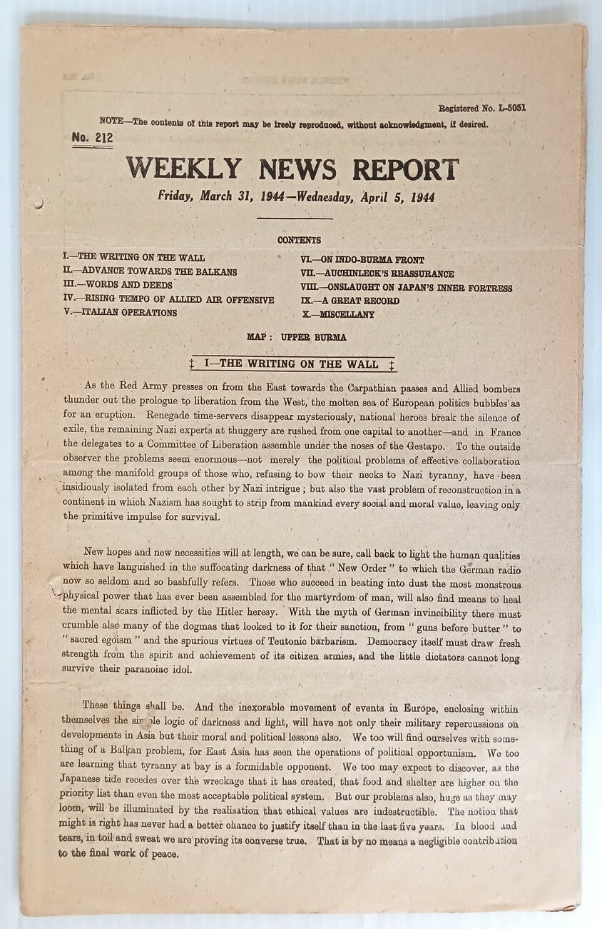 AOP India WW2 War News Weekly 1944 ADVANCE TOWARDS BALKANS 6pgs