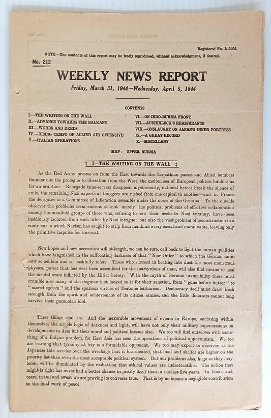 AOP India WW2 War News Weekly 1944 ADVANCE TOWARDS BALKANS 6pgs