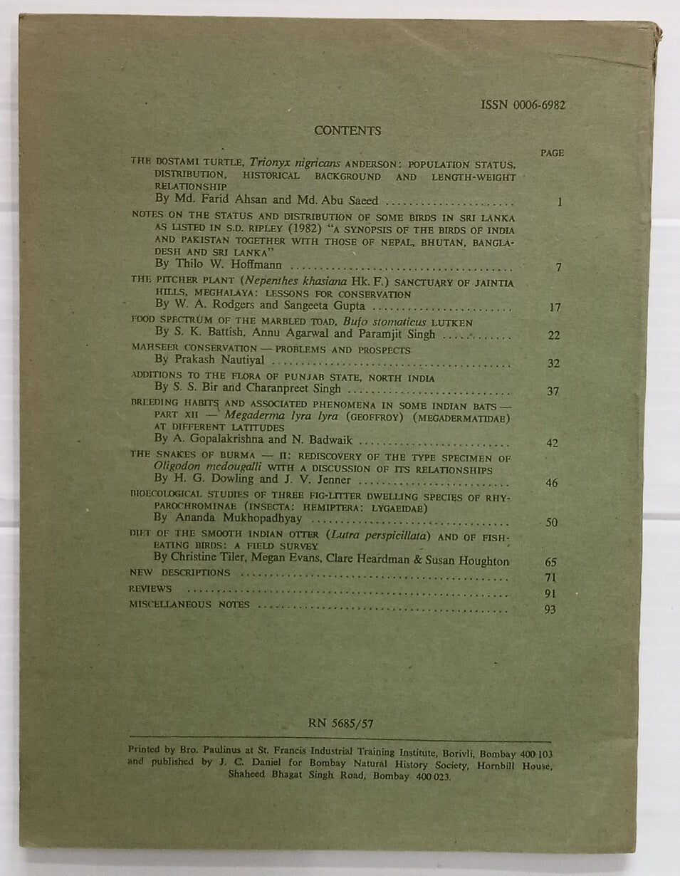 AOP India JOURNAL OF THE BOMBAY NATURAL HISTORY SOCIETY April 1989