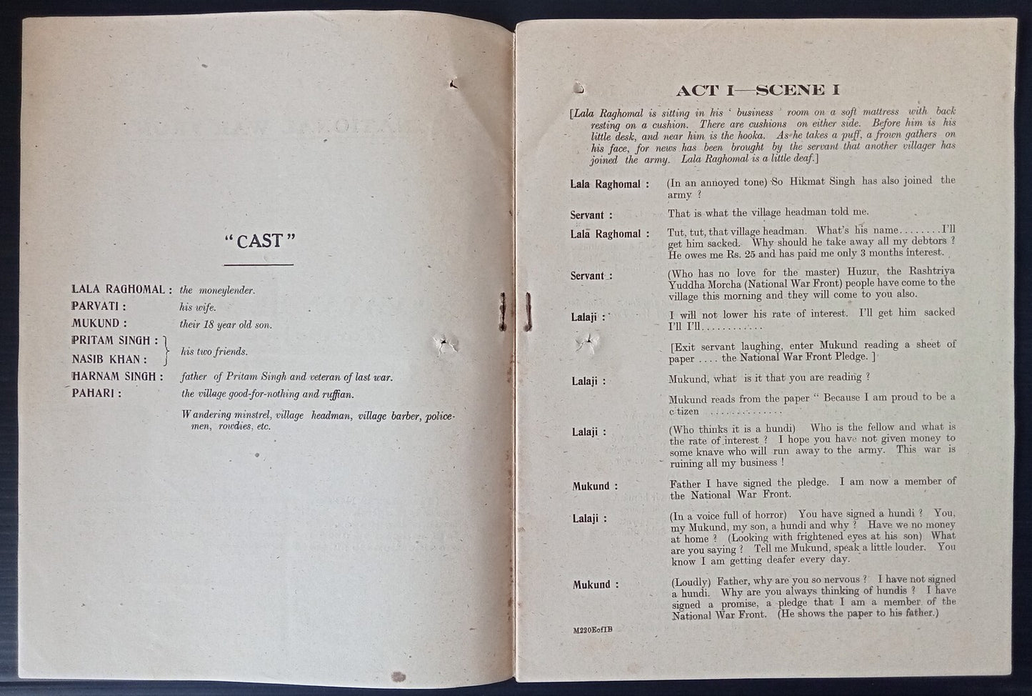 India WW2 propaganda booklet VATAN KE VASTE (FOR THE MOTHERLAND)