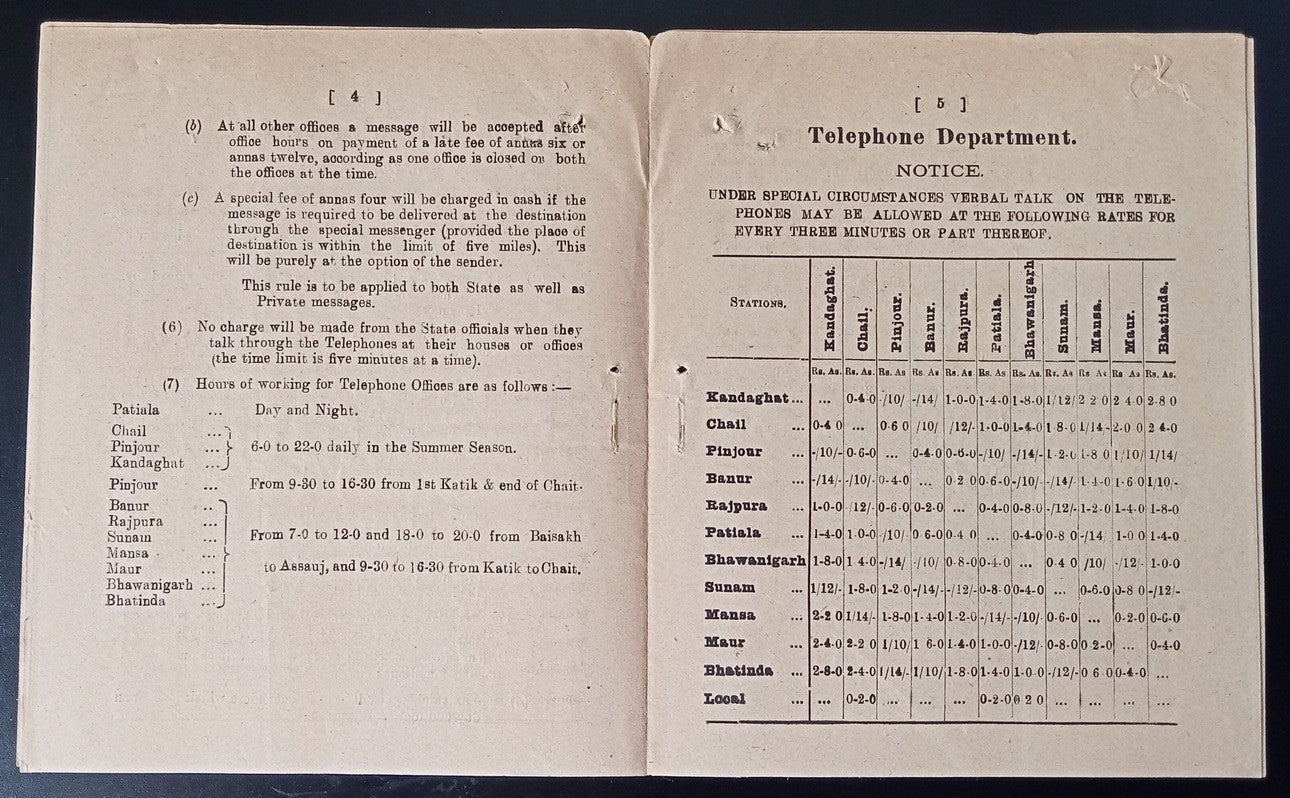 India Patiala State 1919 DIRECTIONS FOR USING THE TELEPHONES - 12pgs 300 printed