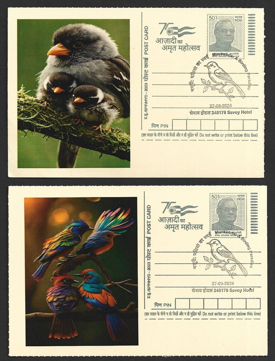 India 2024 Birding Paradise Savoy Hotel postmark cards FAMILIES OF BIRDS (10)