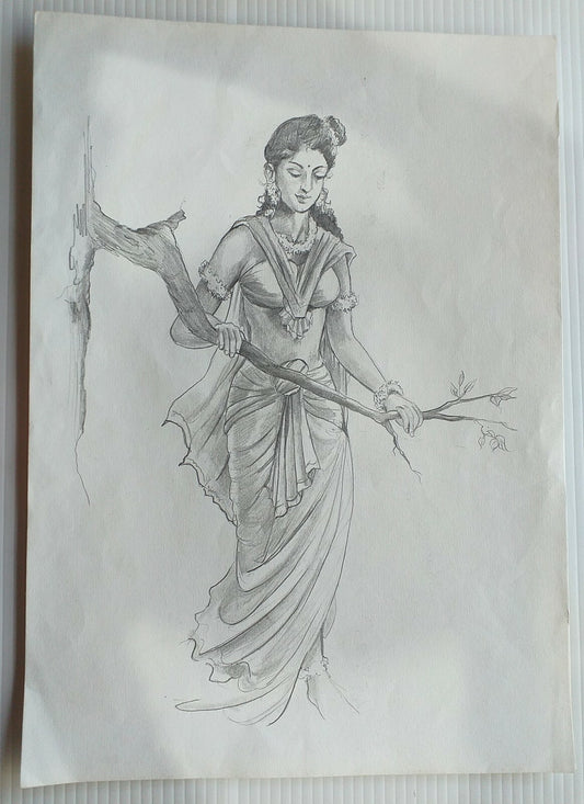Indian Beauty pencil drawing on card 11.5” x 16.5”
