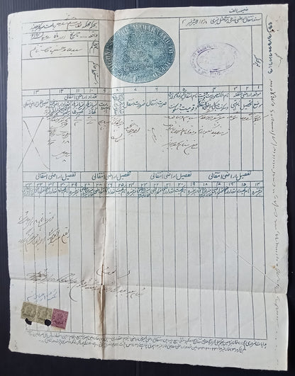 India JIND State KGV POSTAGE 4a x 2 & 8a on 13R blue double sized stamp paper