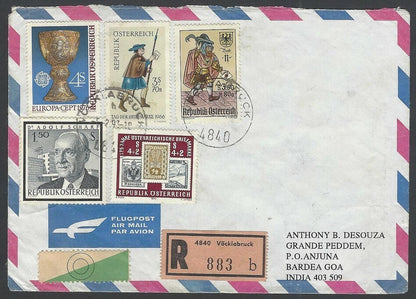 Austria 1970s multi franked cover to Anjuna, Goa, India