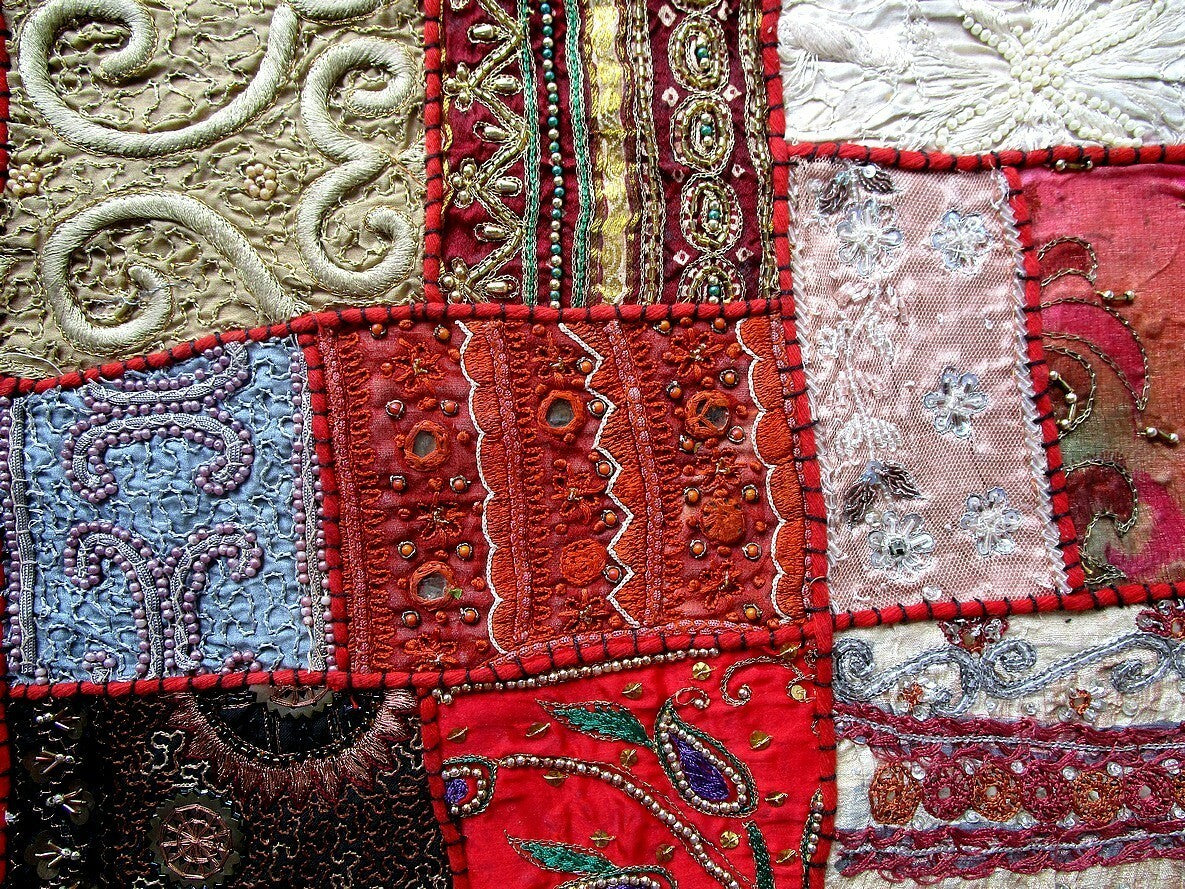 Vintage multipurpose Indian mat wi hand embroidery, sequins, beads, zari, etc