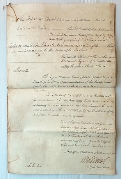 AOP India 1825 Supreme Court, Fort Williams, Calcutta document	