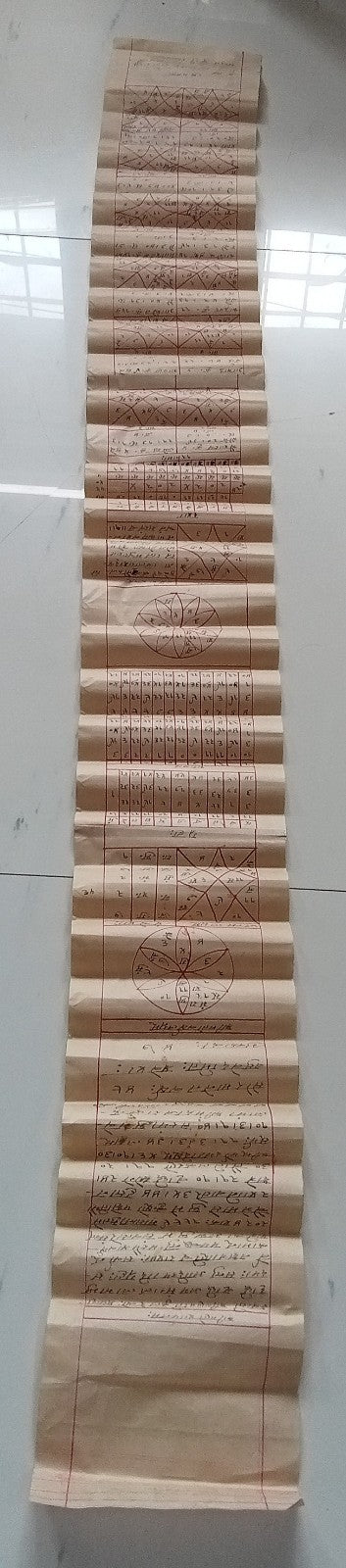 India vintage hand drawn handwritten Hindu horoscope scroll 7 x 74 inches