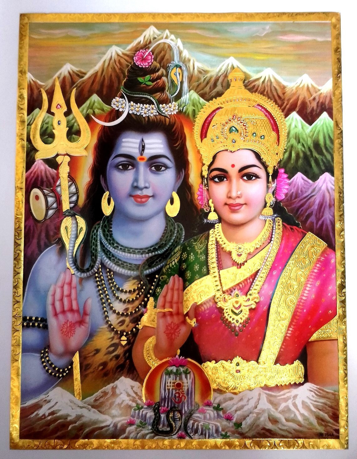 AOP India Hinduism gold decorated poster SHIV PARWATI 31X41cm R
