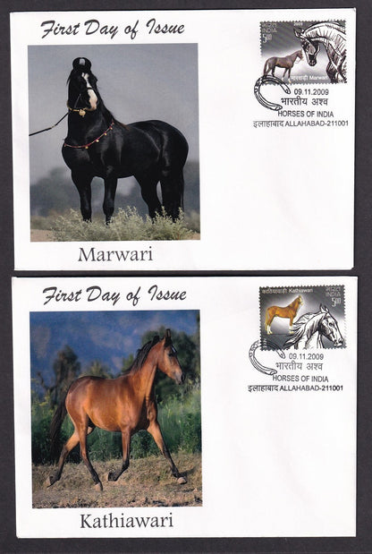 India 2009 HORSES OF INDIA set of 4 on 4 private (non Official) First Day covers