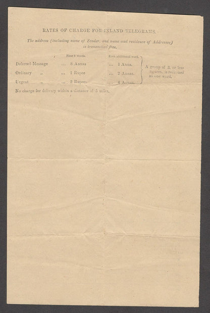 India 1888 OPIUM TRADE telegram from Ujjaiin to HYDERABAD - DECCAN