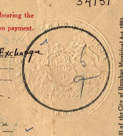 AOP India 1949 4th Q Bombay Municipal Corp BILL FOR TAX ON VEHICLES AND ANIMALS