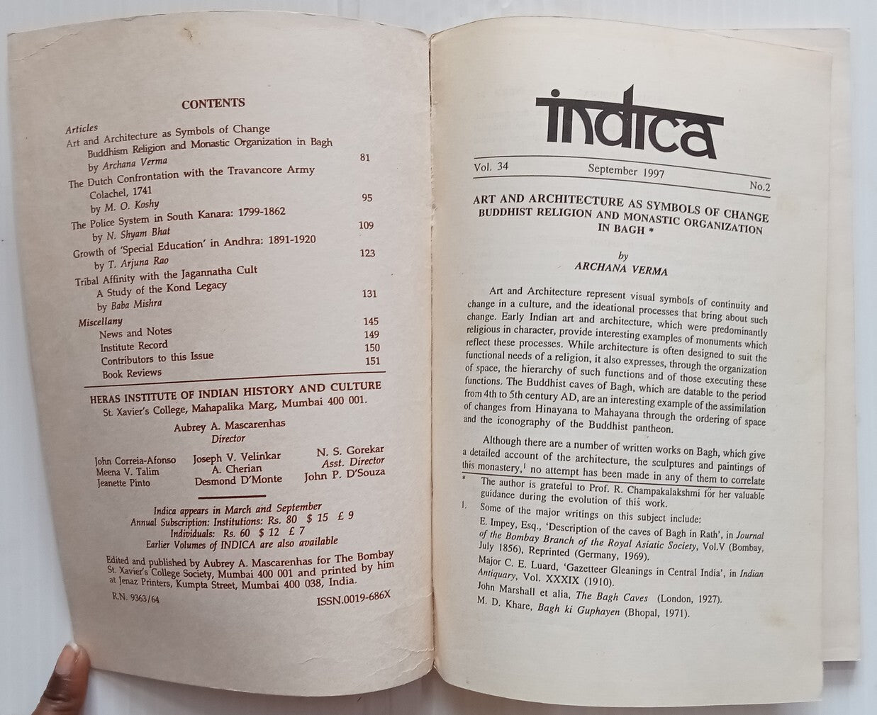 AOP India Indica Heras Institute of Indian History & Culture Journal 1997
