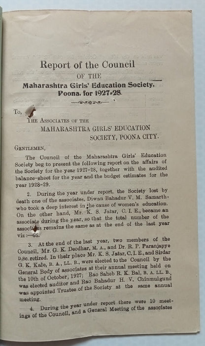 AOP India Maharashtra Girls Education Society, Poona REPORT FOR 1927-28