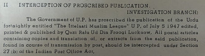 India PUNJAB CIRCLE POSTAL CIRCULAR #3 1947 Interception Proscribed Publications