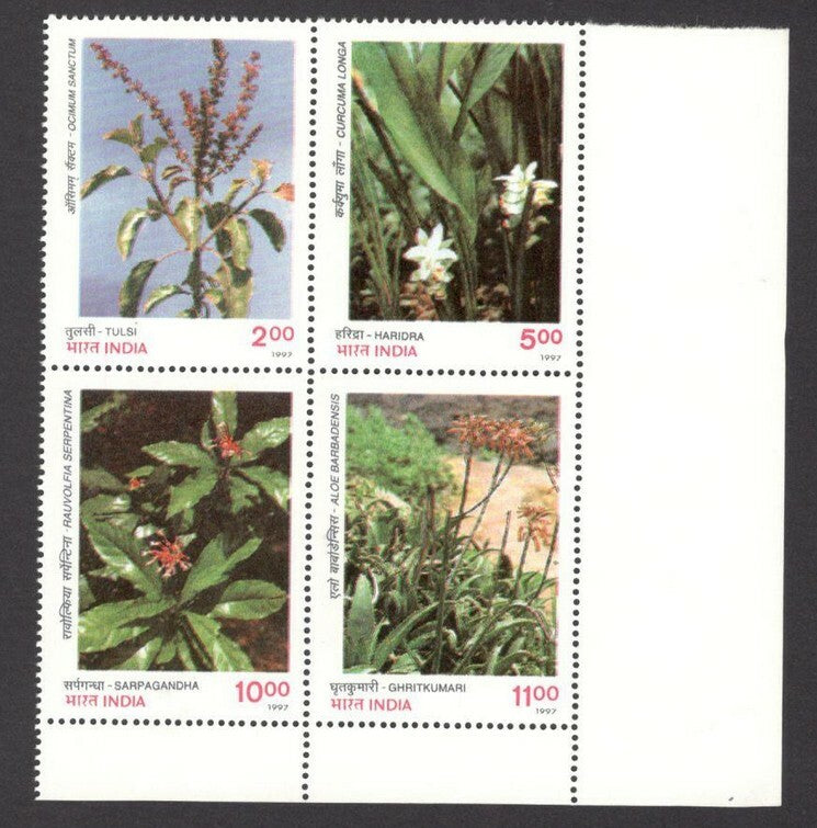 India 1997 Medicinal Plants se-tenant block of 4 MNH