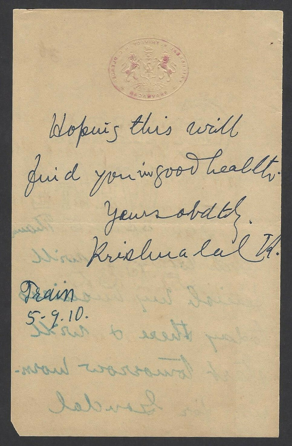 India Bhavnagar State 1910 crested Letter