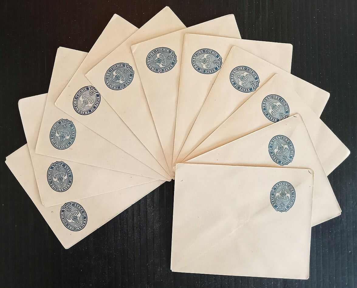AOPIMT India Travancore State 1a blue envelopes x 100 unused WHOLESALE