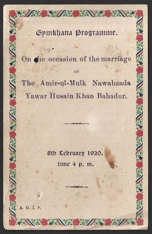 India 1920 Gymkhana Sports Programme of the Wedding of the Nawab of Palanpur