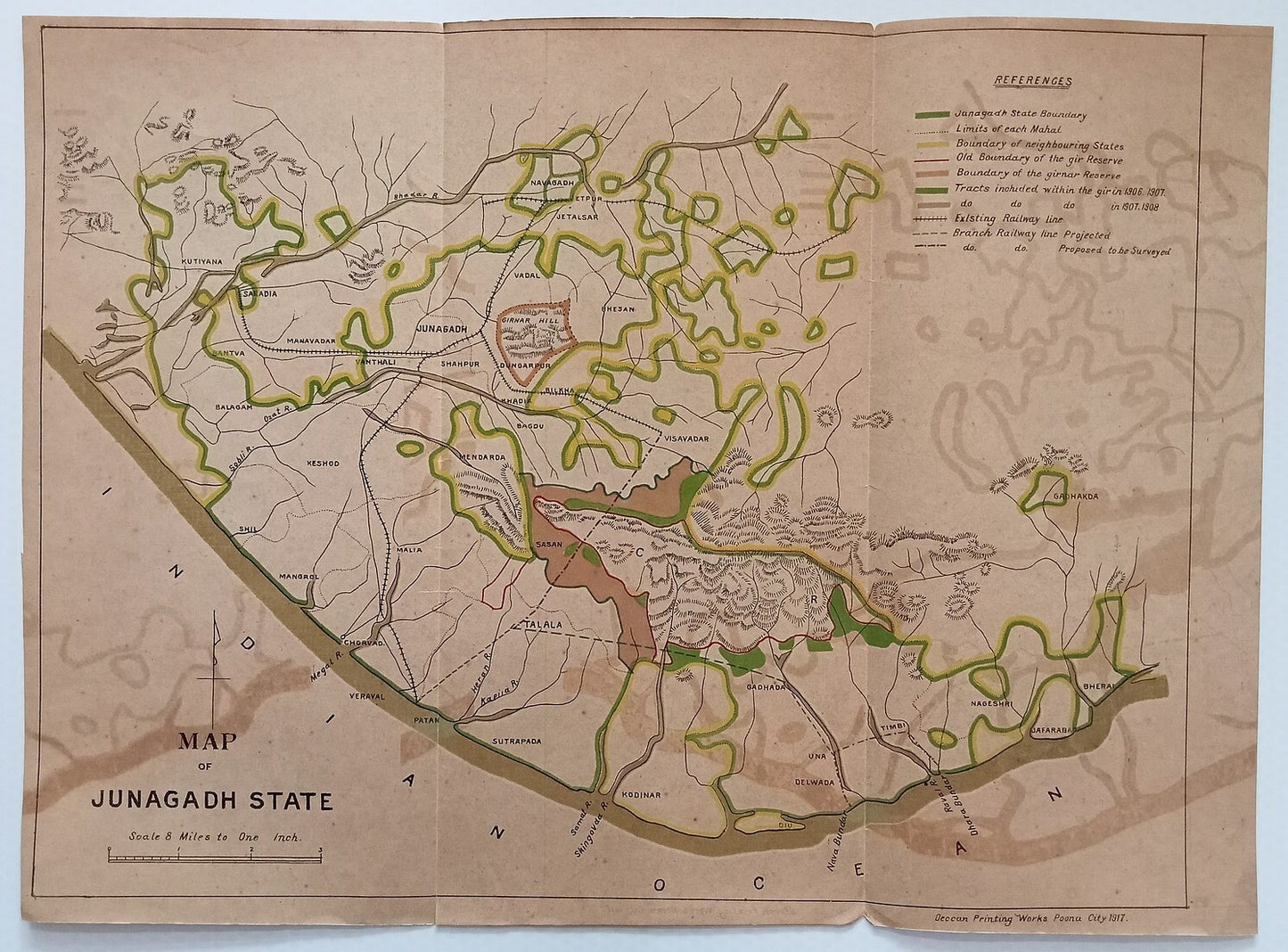 AOP India 1917 MAP of Junagadh State 33x45cm