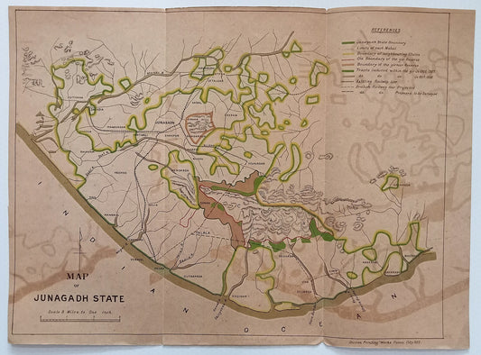 AOP India 1917 MAP of Junagadh State 33x45cm