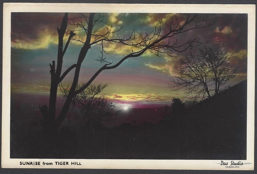 AOP India DARJEELING real photo postcard by Das Studio SUNRISE FROM TIGER HILL