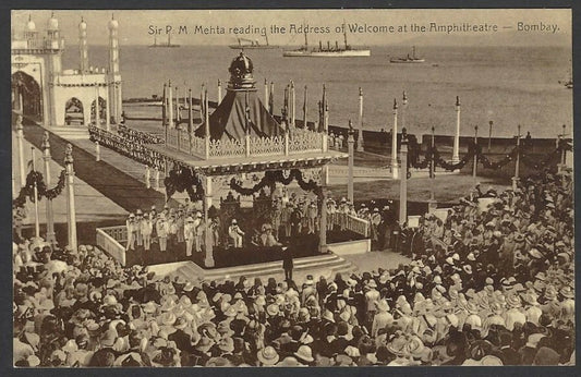 India 1911 Royal Visit Bombay Phirozzeshah Mehta Welcome Speech postcard