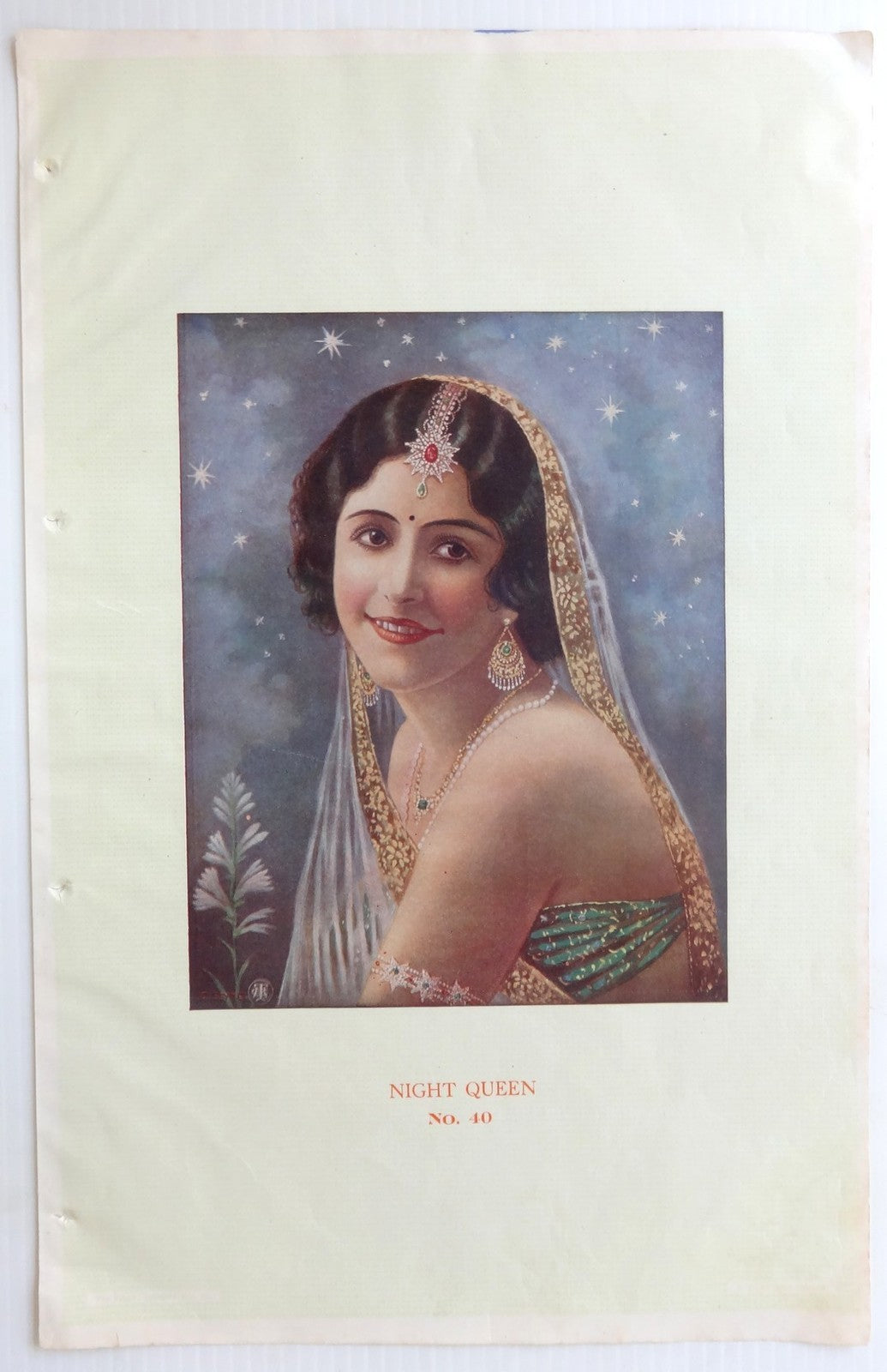 India 1951 Calendar sample NIGHT QUEEN 11.5”x18”