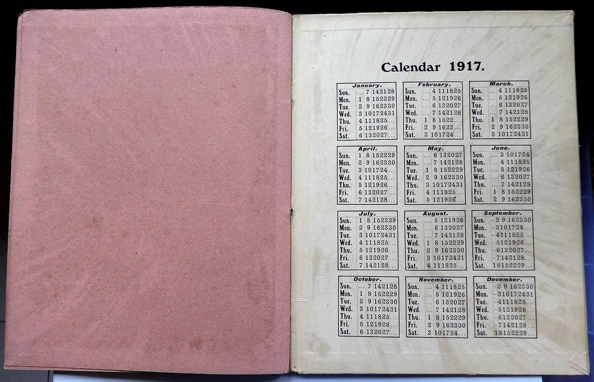 India CENTRAL INSURANCE 1916 hardcover advert Calendar & 20pgs Blotter book