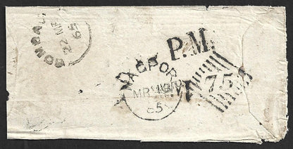 AOP India 1865 stampless cover canc duplex Type 4 NAGPORE 75 & P.M.
