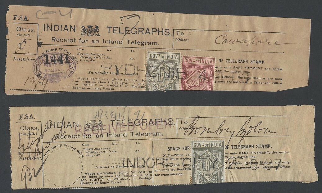 India Telegraph receipts with QV and KedVII TELEGRAPH STAMPS (6)