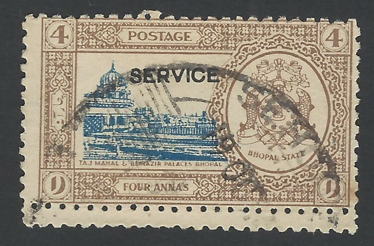 India Bhopal State 1936 4a Taj Mahal with DOUBLE PERFS used SG O339