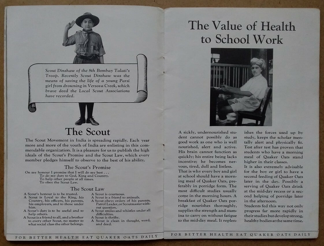 India 1930s Quaker Oats promotional booklet Cricket etc. SPORTS & YOUTH OF INDIA