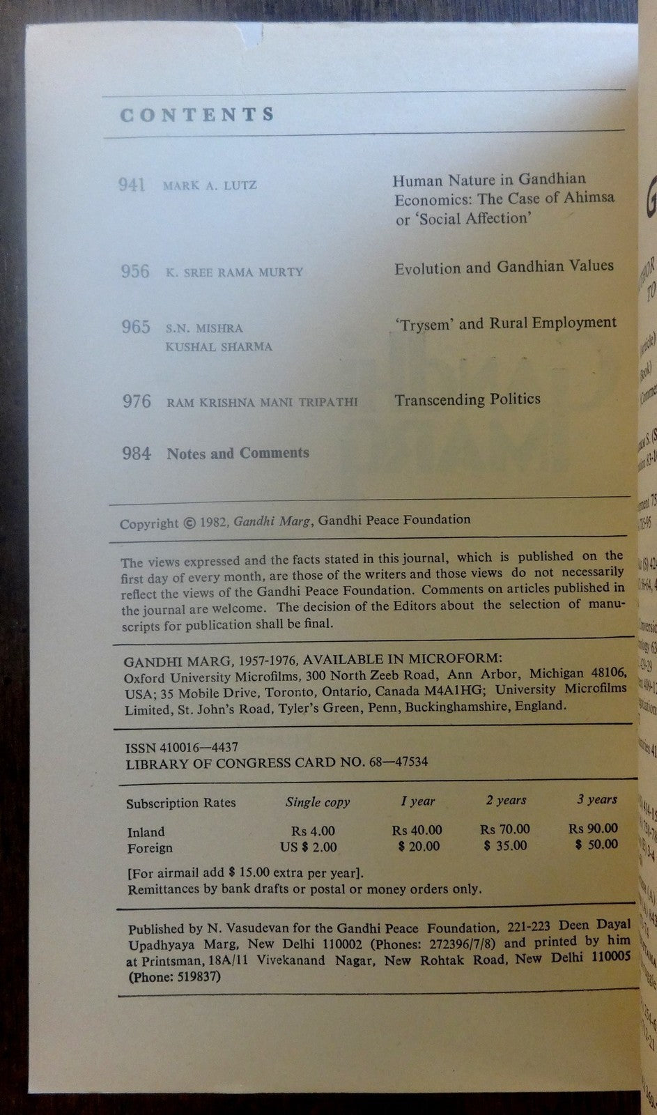 Gandhi Marg by Gandhi Peace Foundation March 1983 issue 42pgs India