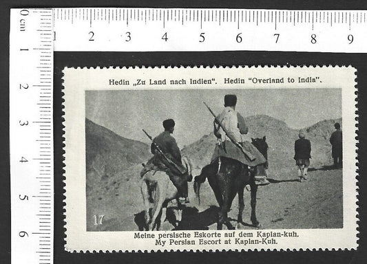 Vintage OVERLAND TO INDIA poster stamp - MY PERSIAN ESCORT AT KAPLAN-KUH zaz