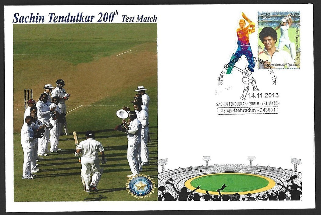 CRICKET India 2013 Sachin Tendulkar 200th Test private FDC with diecut label