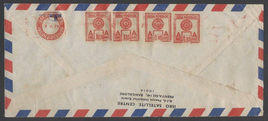 AOP India 1978 OIGS cover to USA with 1.25+1.25+0.15+0.15 ISRO meter