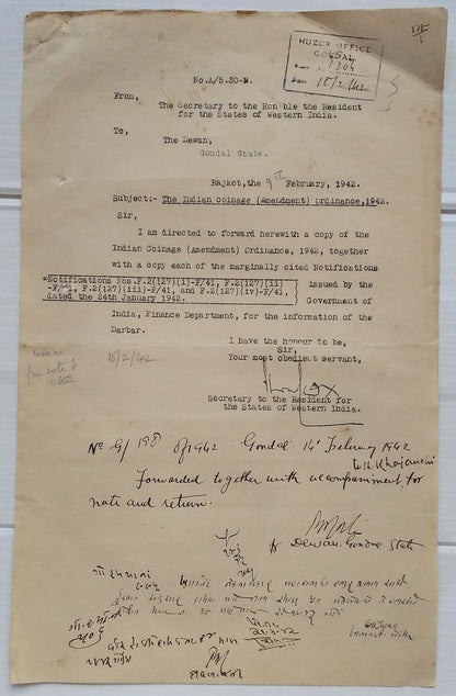 India 1942 The Indian Coinage Amendment Ordinance