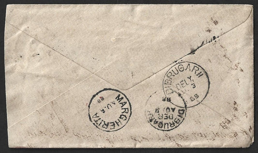 AOP India MARGHERITA & DIBRUGARH thimbles on QV env 1888
